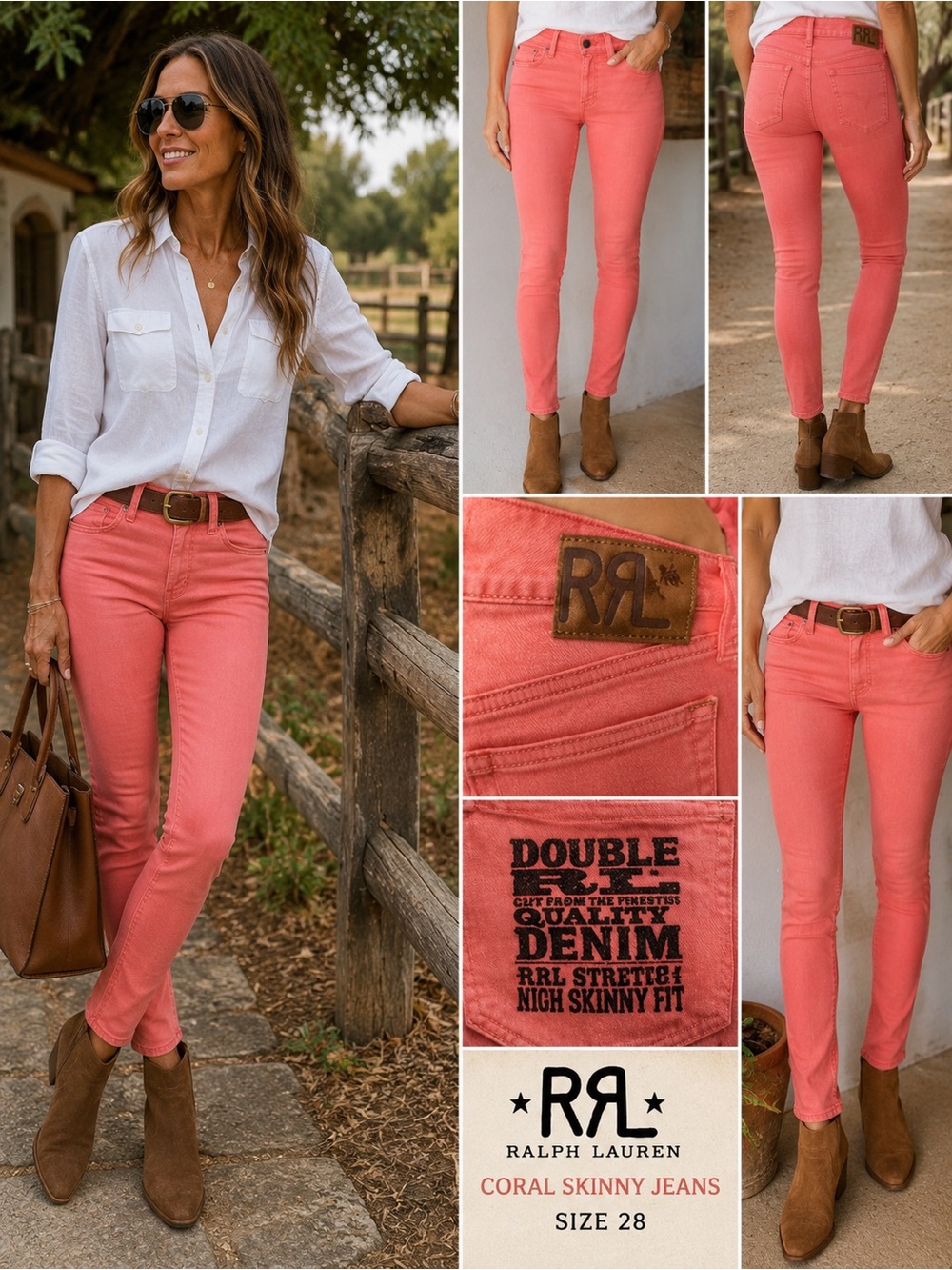 RRL Ralph Lauren Double RL Coral Skinny Jeans Size 28